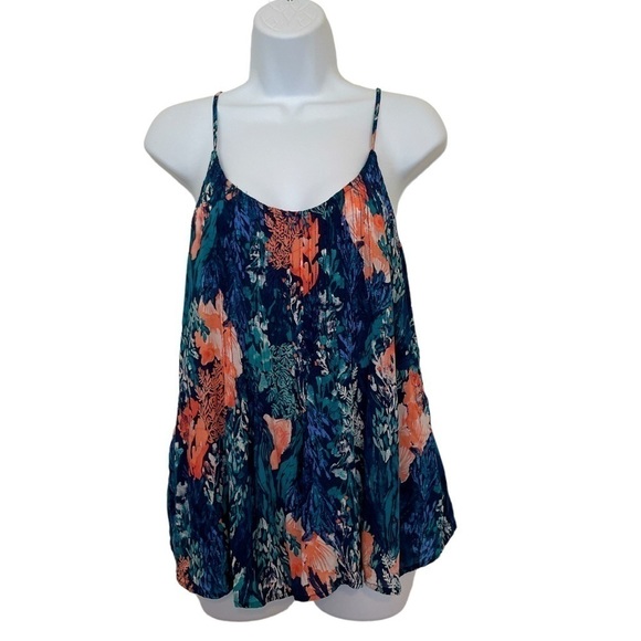 OLD NAVY Tropical Blue Spaghetti Strap Top Size L - Picture 1 of 8